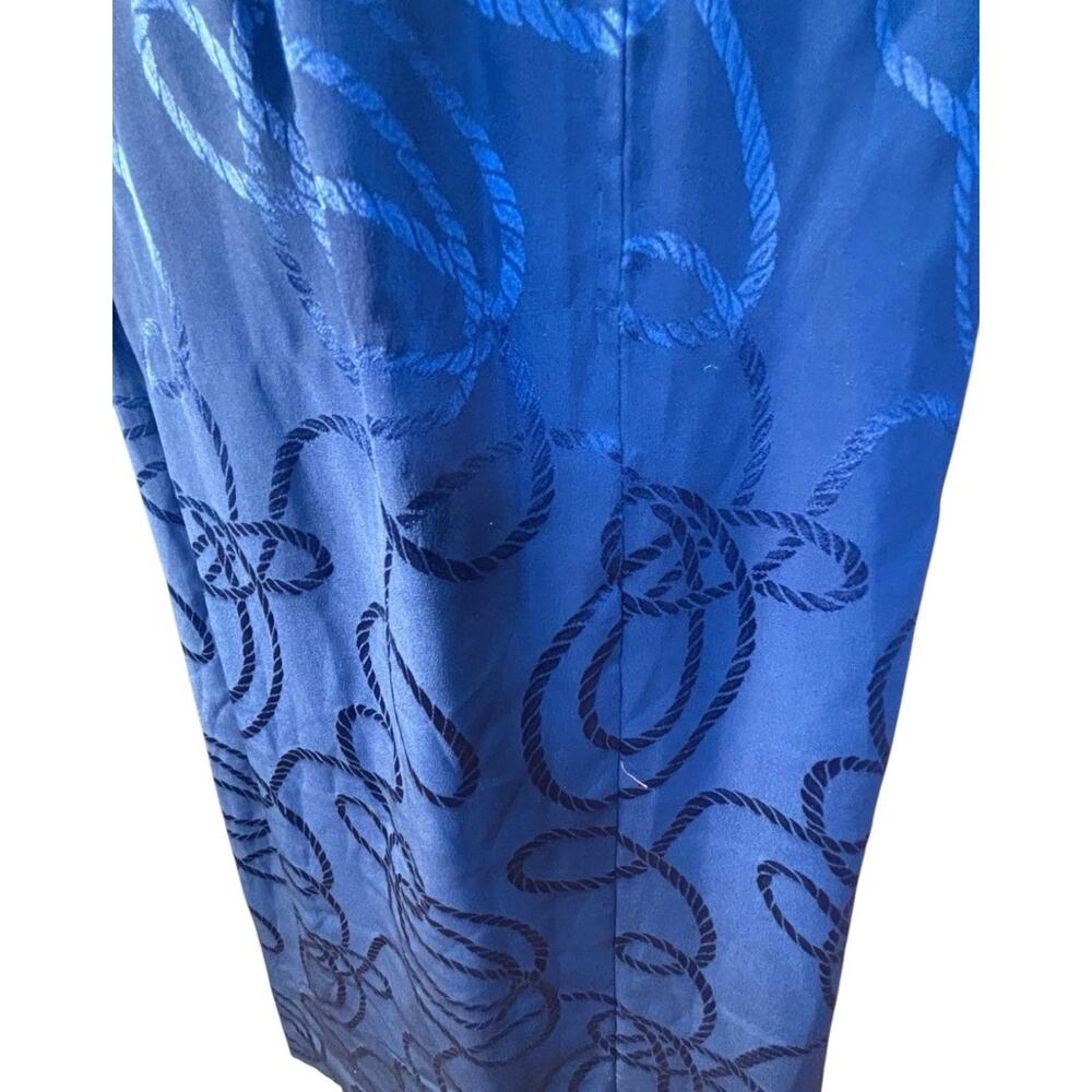 1980s Pauline Trigère Cobalt Silk Jacquard Dress 44” Bust Power Shoulders USA - Picture 7 of 10